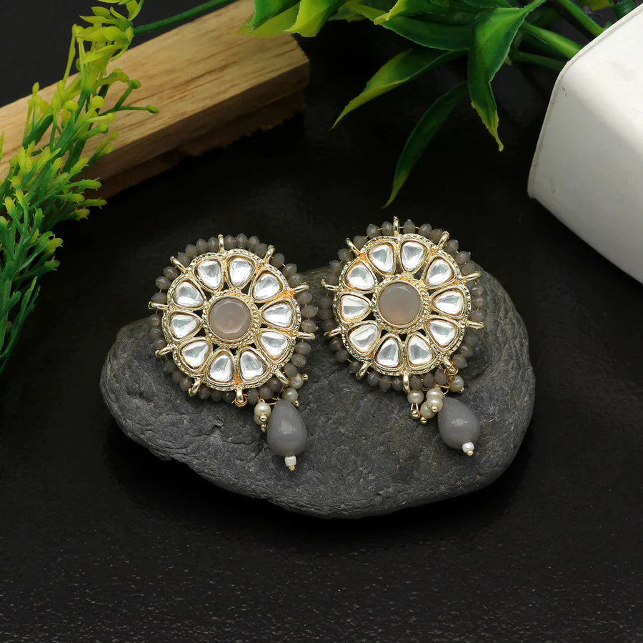 Kundan Stud Earrings For Women Gold Plated Imitation Pearls Hoop Style Party Gift Jewelry