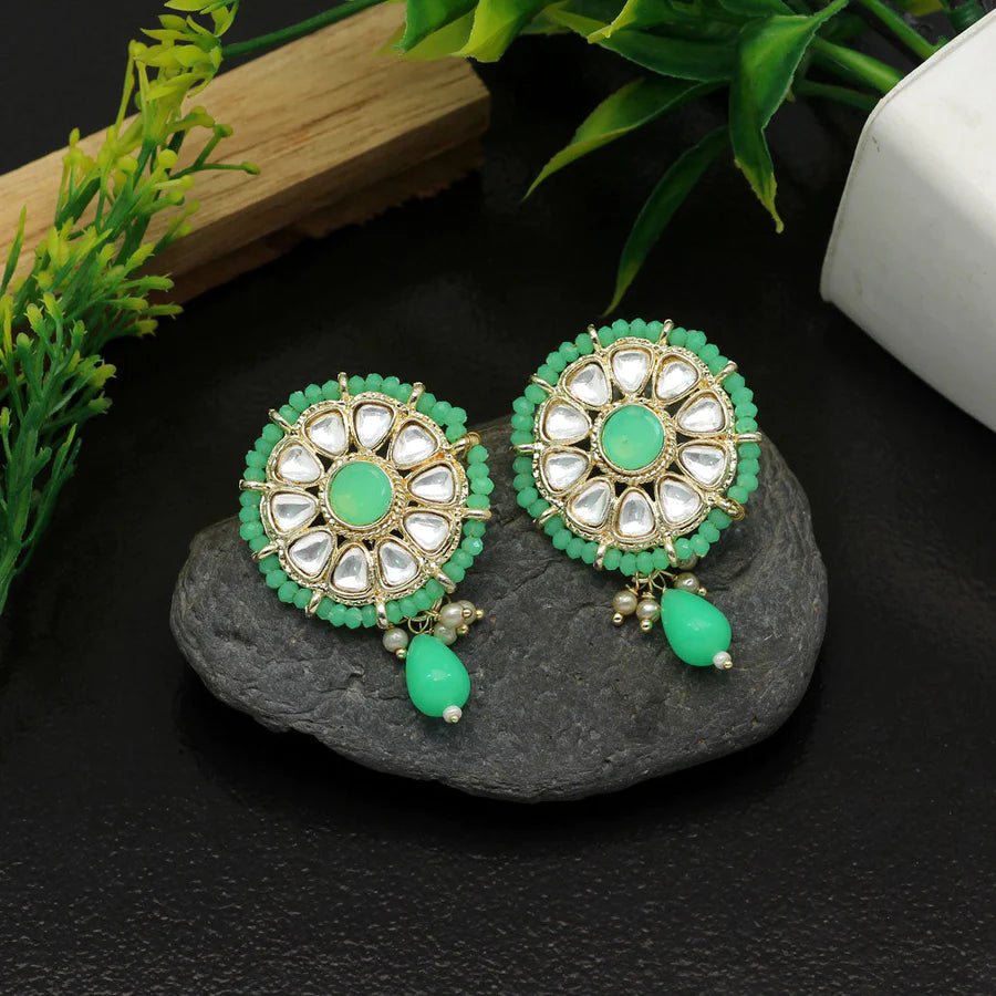 Kundan Stud Earrings For Women Gold Plated Imitation Pearls Hoop Style Party Gift Jewelry