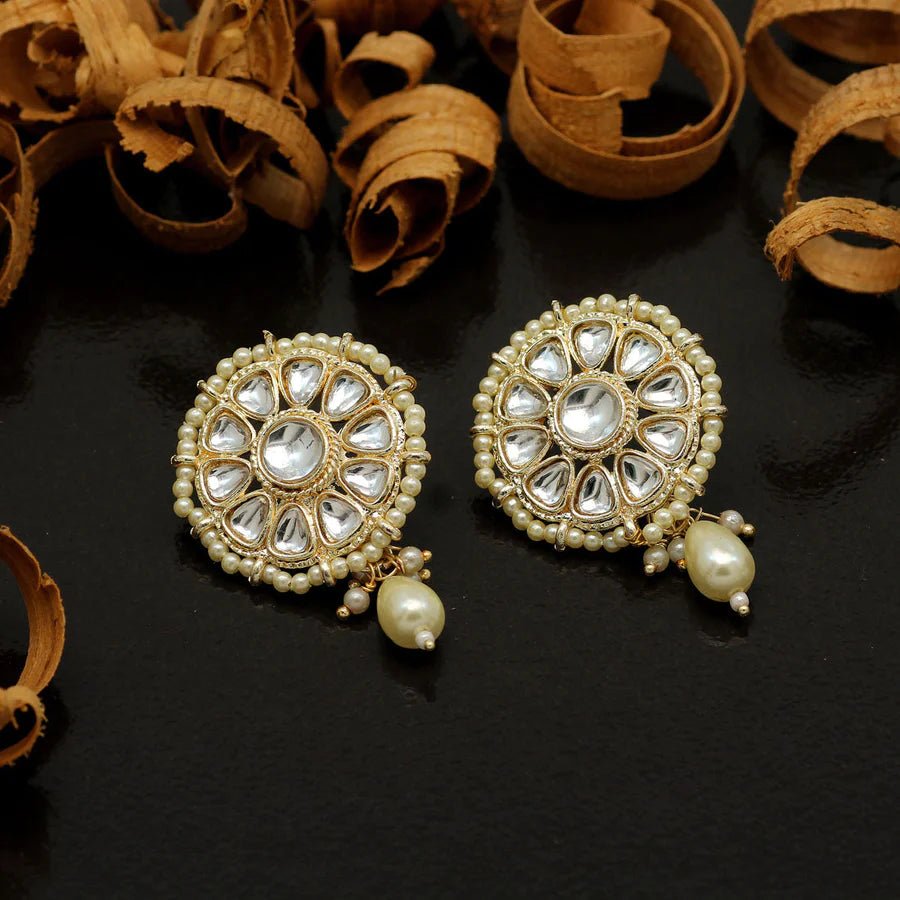 Kundan Stud Earrings For Women Gold Plated Imitation Pearls Hoop Style Party Gift Jewelry