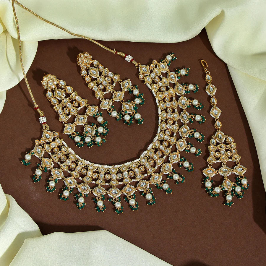 Green Color Kundan Bridal Wedding Party Gift Necklace Set