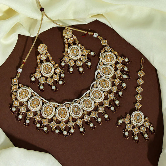 Kundan Bridal Wedding Party Gift Necklace Set Maroon Color