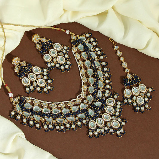 Blue Color Kundan Bridal Wedding Party Gift Necklace Set