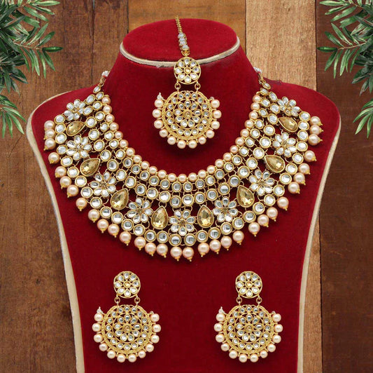 Necklace Set Women Gold Color Kundan Set Bridal Wedding Party Gift Jewelry