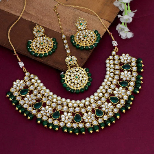 Necklace Set Women Green Color Kundan Set Bridal Wedding Party Gift Jewelry