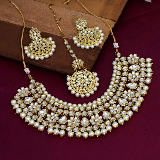 Necklace Set Women White Color Kundan Set Bridal Wedding Party Gift Jewelry