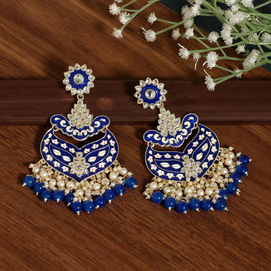 Meenakari Kundan & Imitation Pearls Balis Gold Plated Dangler Design Party Mehndi Wedding Eid Jewelry