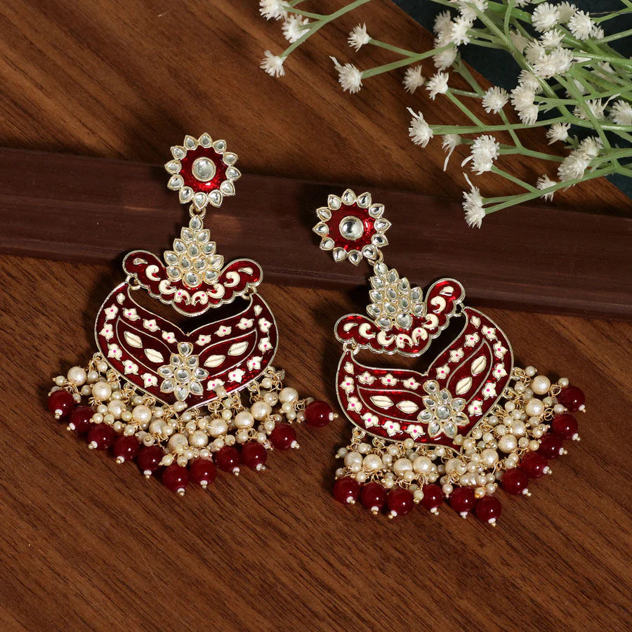 Meenakari Kundan & Imitation Pearls Balis Gold Plated Dangler Design Party Mehndi Wedding Eid Jewelry