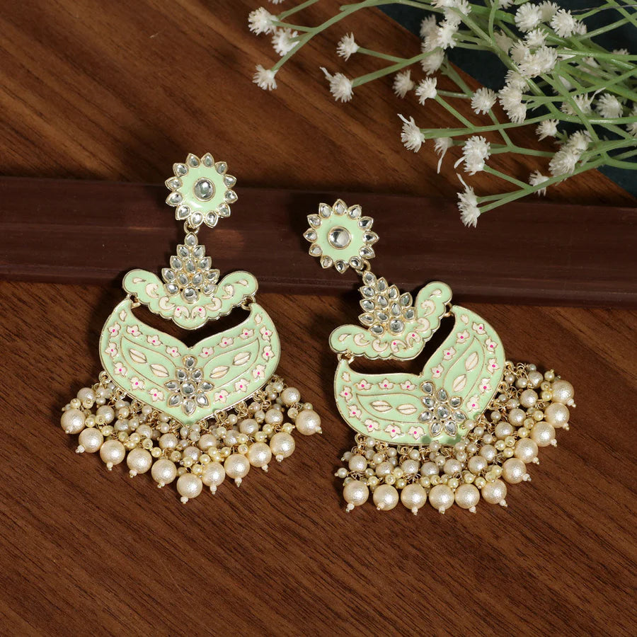 Meenakari Kundan & Imitation Pearls Balis Gold Plated Dangler Design Party Mehndi Wedding Eid Jewelry