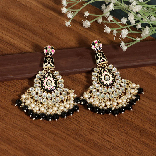 Meenakari Kundan & Imitation Pearls Jharoka Earrings Gold Plated Dangler Design Party Mehndi Wedding Eid Jewelry