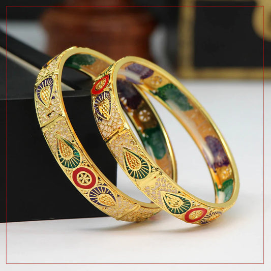 Multi Color Set Of Bangles For Women Teardrop Design Gold Plated Wedding Party Gift Party Hand Jewelry