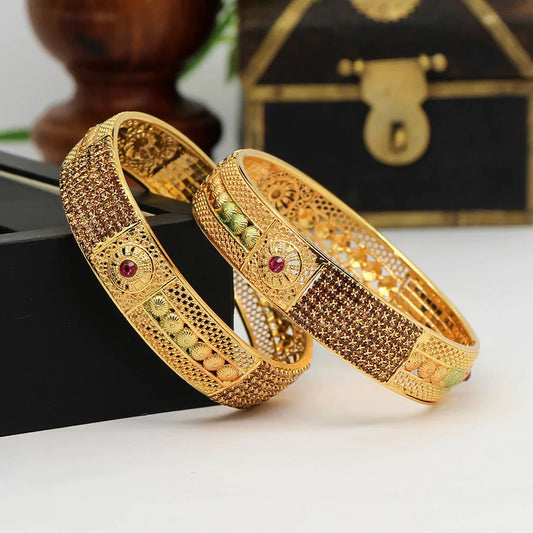 Multi Color Set Of Bangles For Women Ruby Crystal Design Gold Plated Wedding Party Gift Party Hand Jewelry