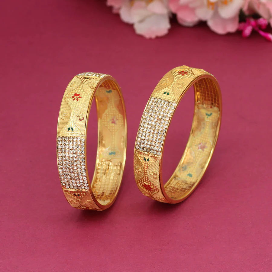 Multi Color Set Of Bangles For Women Red Flower Design Gold Plated Wedding Party Gift Party Hand Jewelry