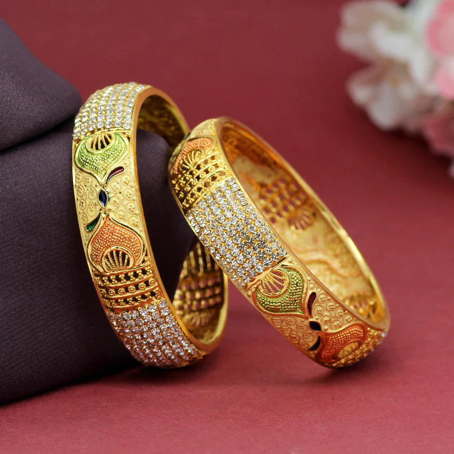 Multi Color Set Of Bangles For Women Gold Tulips Design Gold Plated Wedding Party Gift Party Hand Jewelry