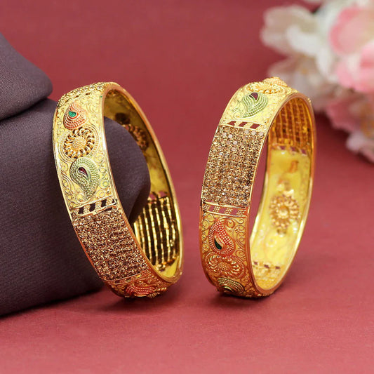 Multi Color Set Of Bangles For Women Paisley Design Gold Plated Wedding Party Gift Party Hand Jewelry