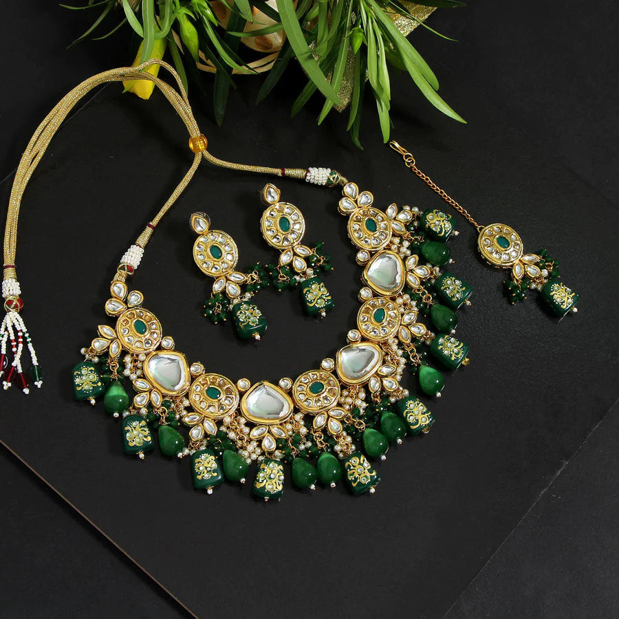 Necklace Set Women Green Color Premium Meenakari Set Bridal Wedding Party Gift Jewelry