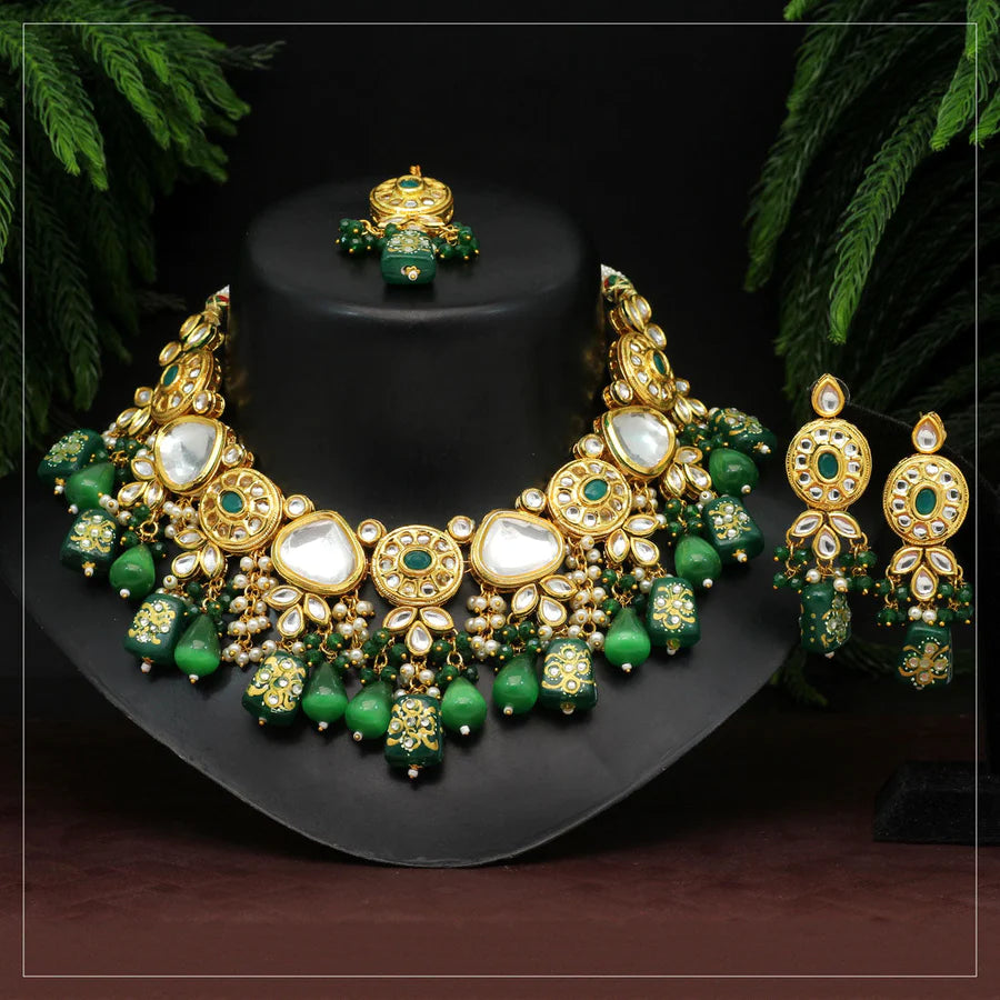 Necklace Set Women Green Color Premium Meenakari Set Bridal Wedding Party Gift Jewelry