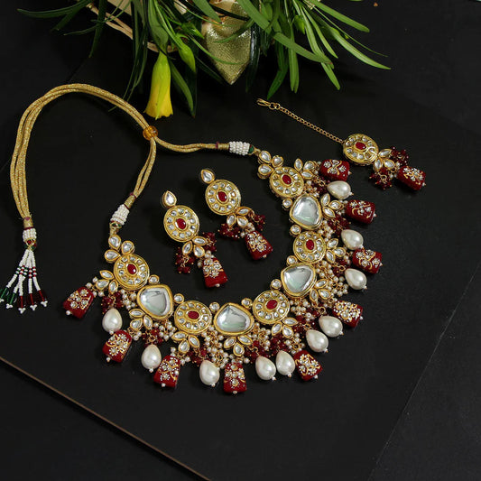 Necklace Set Women Maroon Color Premium Meenakari Set Bridal Wedding Party Gift Jewelry