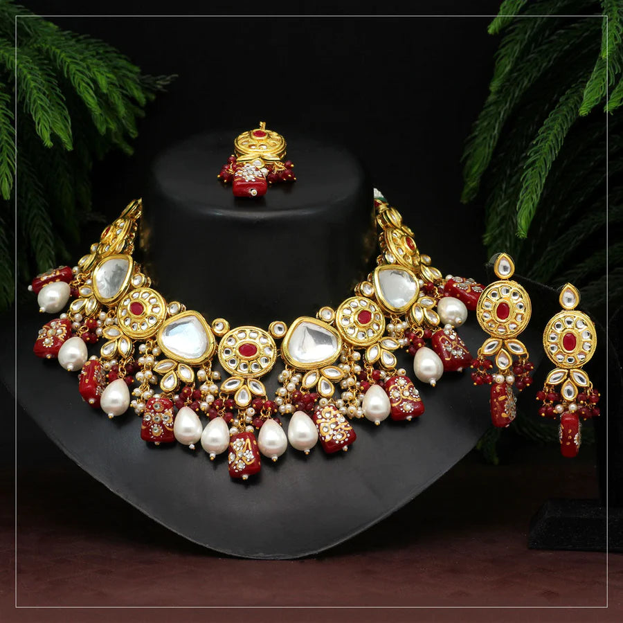 Necklace Set Women Maroon Color Premium Meenakari Set Bridal Wedding Party Gift Jewelry