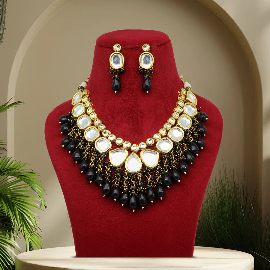 Necklace Set Women Black Color Premium Meenakari Kundan Set Bridal Wedding Party Gift Jewelry