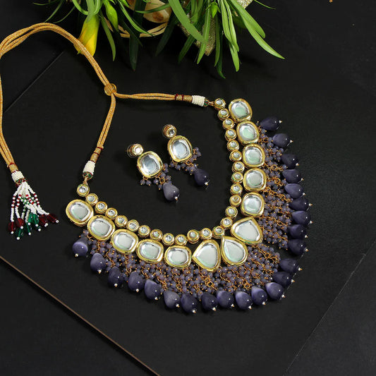 Necklace Set Women Gray Color Premium Meenakari Kundan Set Bridal Wedding Party Gift Jewelry