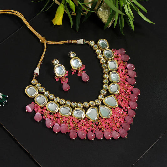 Necklace Set Women Pink Color Premium Meenakari Kundan Set Bridal Wedding Party Gift Jewelry