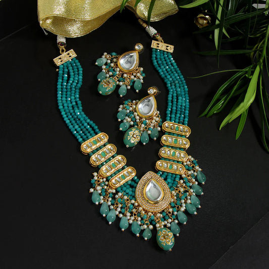 Necklace Set Women Rama Green Color American Diamond Premium Polki Set Bridal Wedding Party Gift Jewelry Set