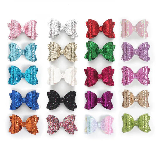 Hair Bows with Clips 2PCS 3in Sequins Shiny Glittery Barrettes