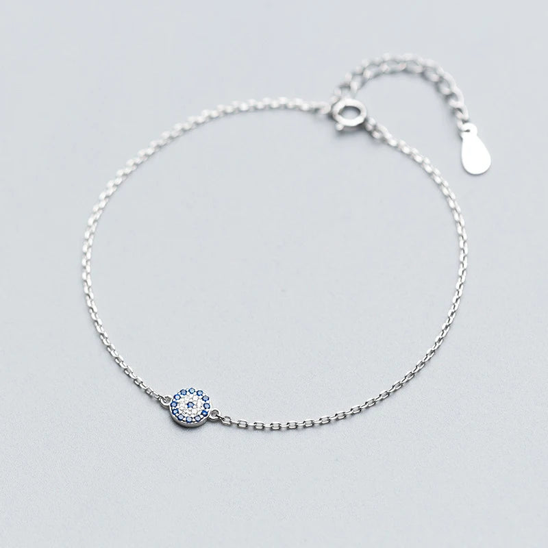 Bracelet For Women Real 925 Sterling Silver Zircon Talisman Blue Eyes Accessories For Fashion Jewelry Gift