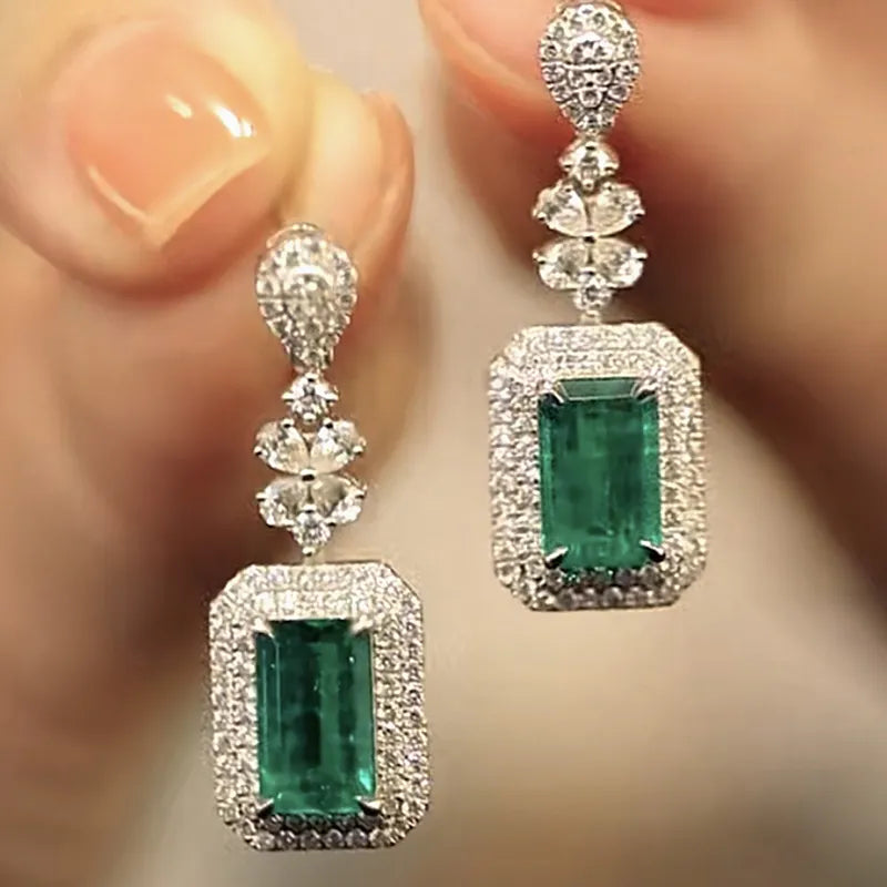 Earrings for Women with Green/White Cubic Zirconia Sparkling Exquisite Newly Designed Bridal Wedding Dangle Trendy Jewelry