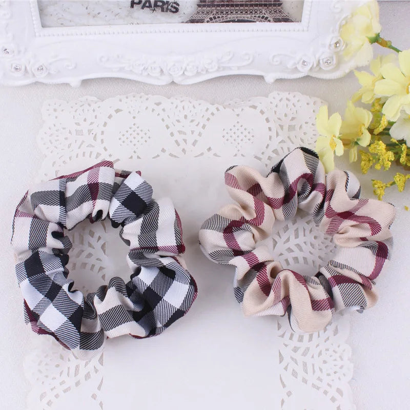 Hair Band Vintage Plaid Fashion Woman Scrunchie Set Elastic Headband Ponytail Hair Accessories