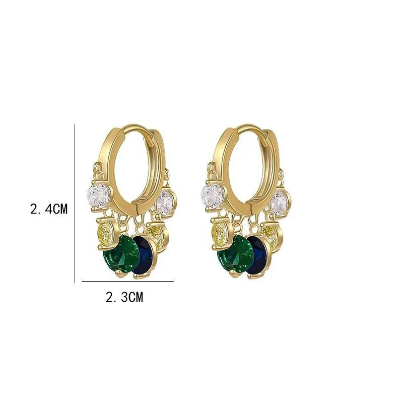 Earring for Women Colorful Transparent Zircon Crystal Charm Hoop Elegant Gold Color Drop Earring Jewelry Gifts