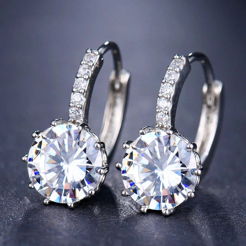 Earrings for Women Fashion Round Zircon With White Color Crystal Hoops & Stud Earrings With Matching Bracelets Wedding Jewelry