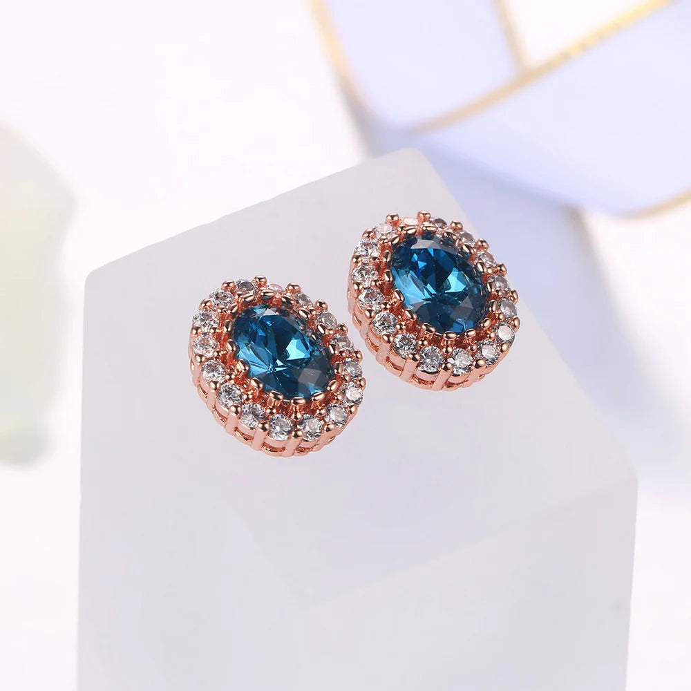 Earrings for Women Colorful Crystal Studs Luxury Imitation Gemstone Heart Geometric Zirconia Jewelry