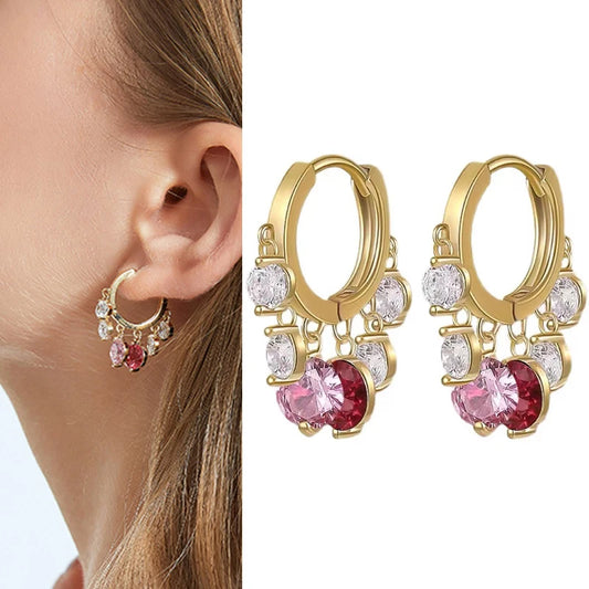 Earring for Women Colorful Transparent Zircon Crystal Charm Hoop Elegant Gold Color Drop Earring Jewelry Gifts