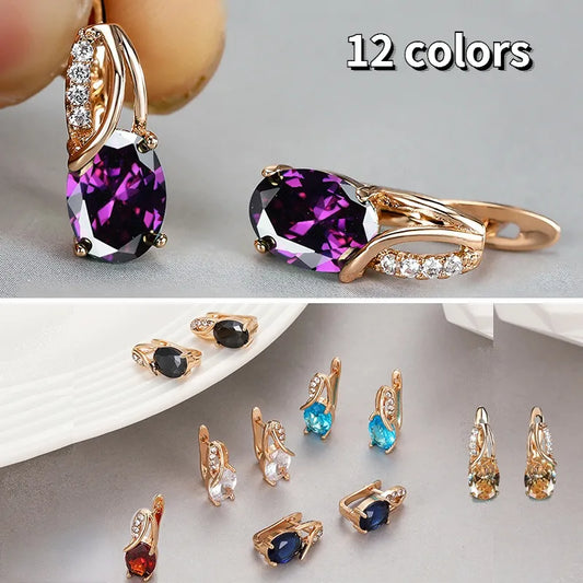 Earring studs New for Women Luxury Oval Shaped Zircon 12 Colors Crystal  Jewelry Gifts