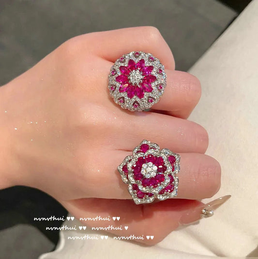 Rings For Women Exquisite Fashion Luxury 925 Sterling Silver Jewelry Shiny AAAAA Cubic Zirconia Wedding Engagement Flower Trendy Jewelry