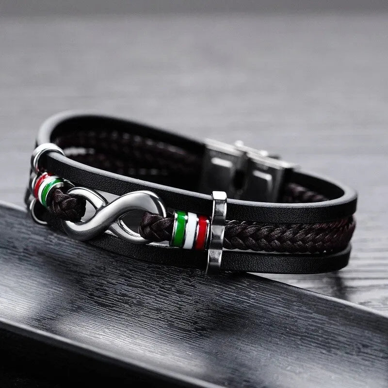 Bracelet Daily Wear Multilayer Braided Leather Wrap Mature Men's Cool Trendy Casual Folding Buckle