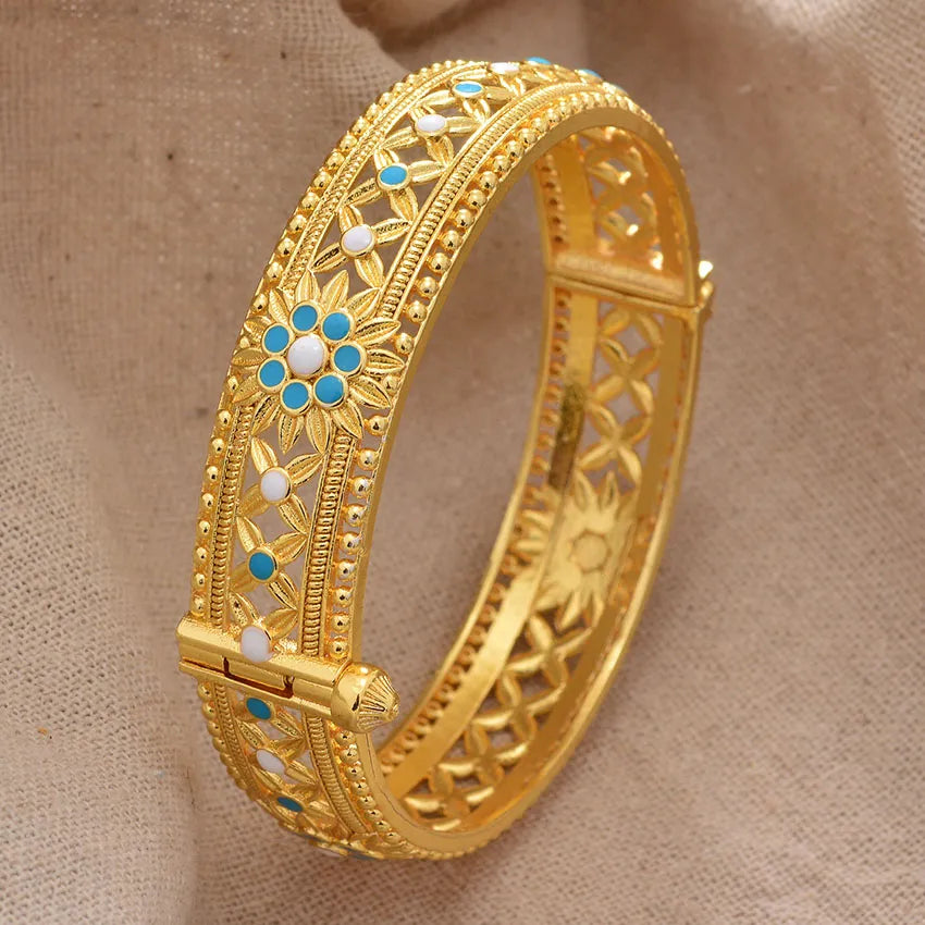 Bangles For Women Fashion Trendy Gold plated Classical Pattern Wedding Bridal Jewelry