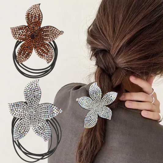 Hair Bands For Women New Rhinestone Flowers Retro Fashion Solid Color Ponytail Hair Accessories