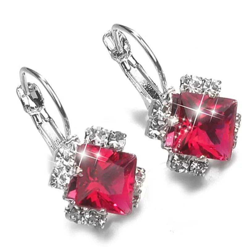 Earrings for Women Fashion Stone Rhinestones White Red Square Crystal Drop Statement Wedding Jewelry