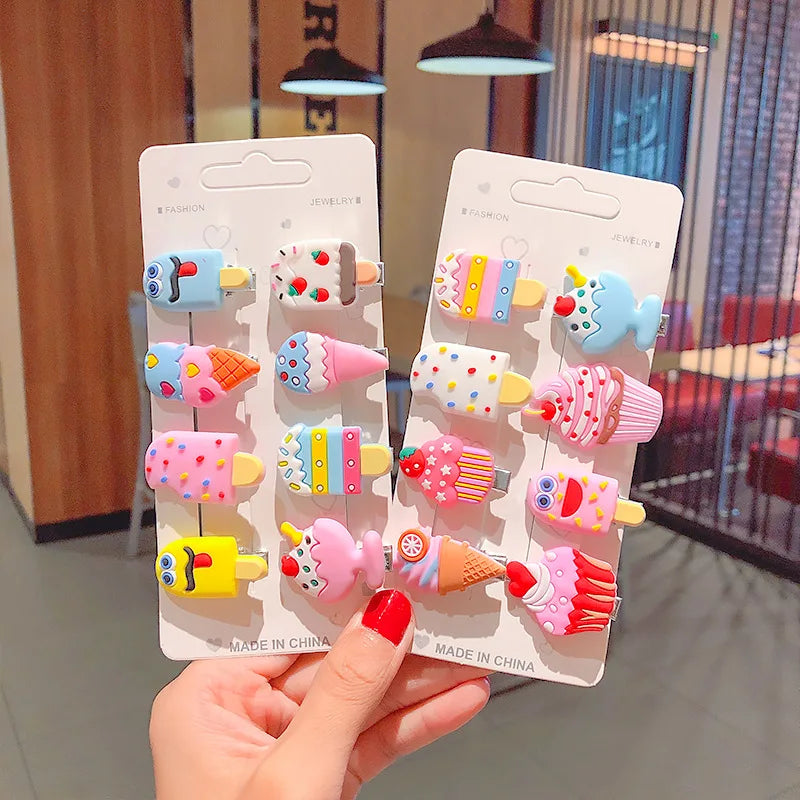 Hair Clips Kids 10PCS/Set New Cute Cartoon Ice Cream Unicorn