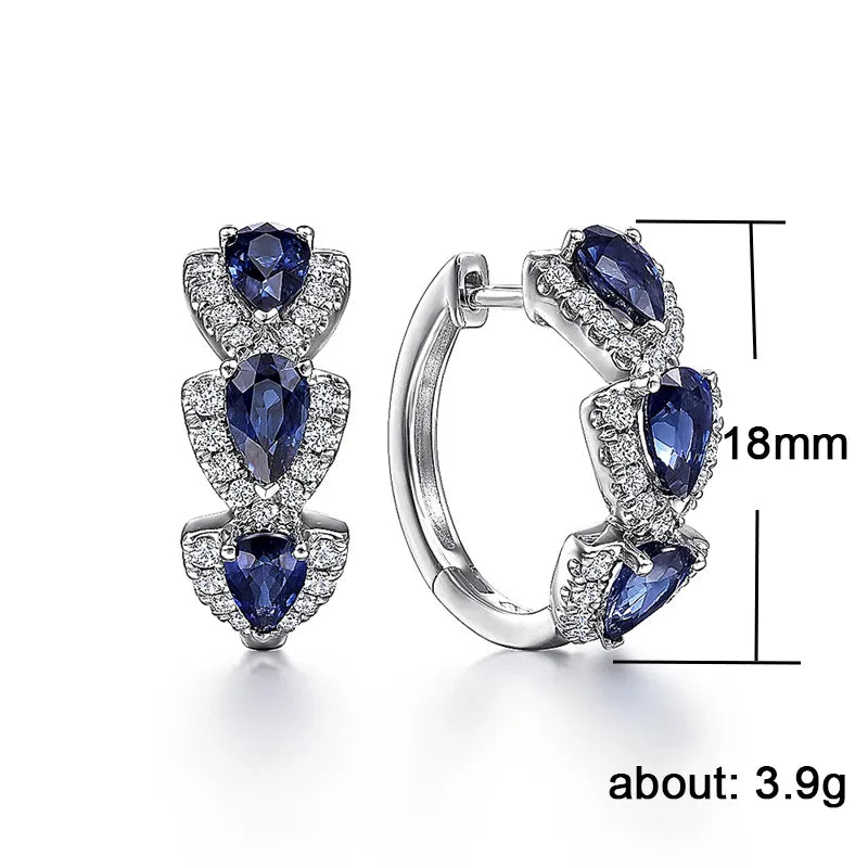 Earrings Women Luxury Trendy Blue Cubic Zirconia Hoop Style Wedding Party Elegant Anniversary Gift Jewelry