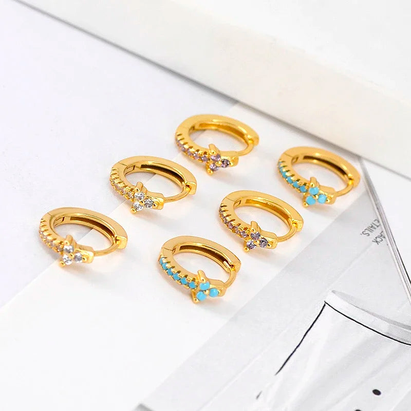 Earrings 925 Sterling Silver Ear Buckle Exquisite Color Zircon Hoop Women's Popular High-quality Jewelry