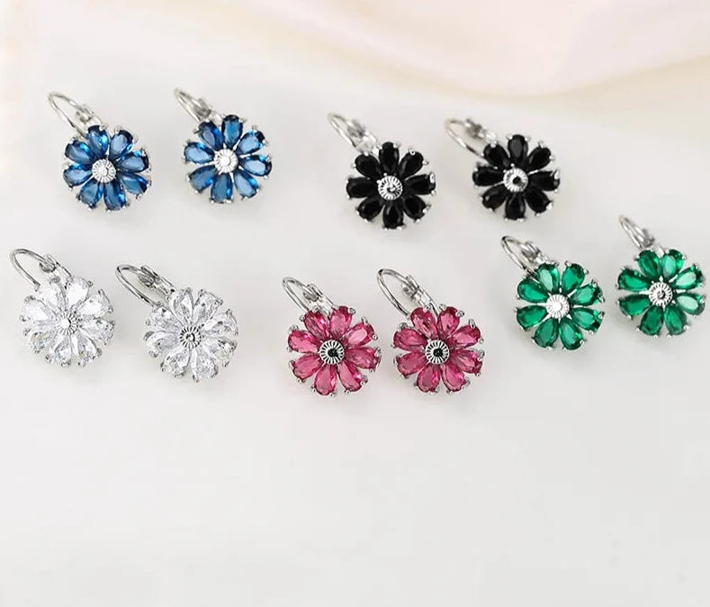 Earrings for Women Fashion Flower Green Blue Red Zirconia Hoop Earrings Party Jewelry Gift