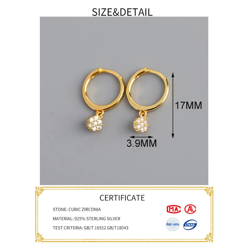 Earrings For Women Real 925 Sterling Silver Zircon Waterdrop Hoop Design Party Fine Jewelry