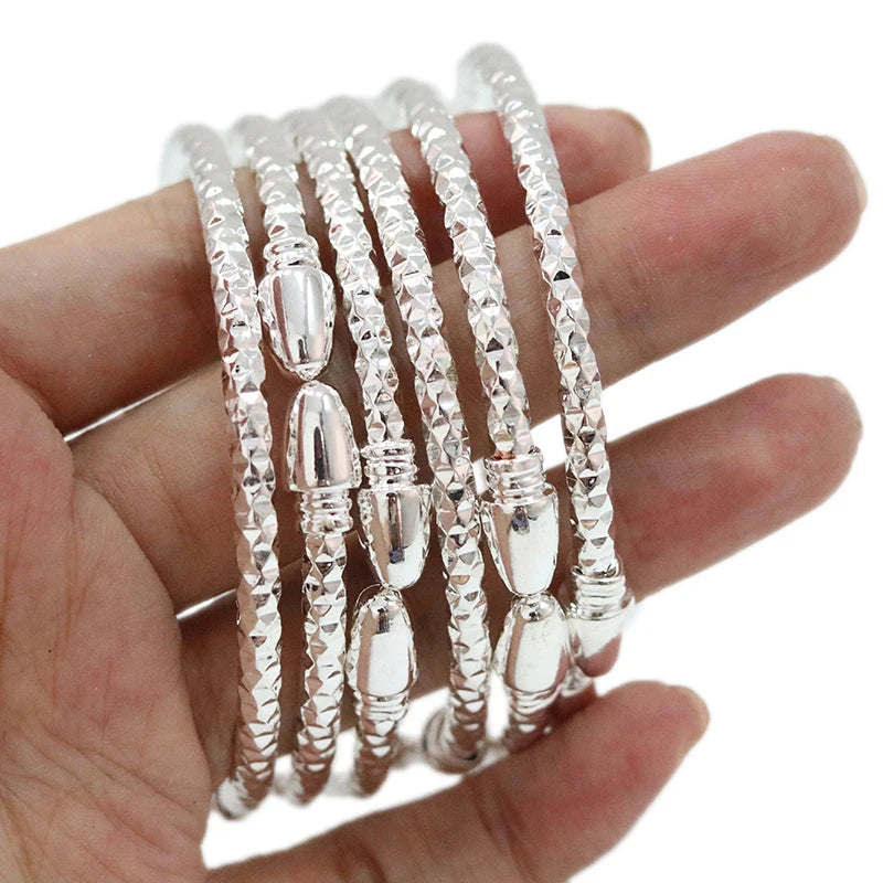 Bangles & Bracelet For Women 6PCS Silver Dubai Gift Wedding Party Fine Jewelry