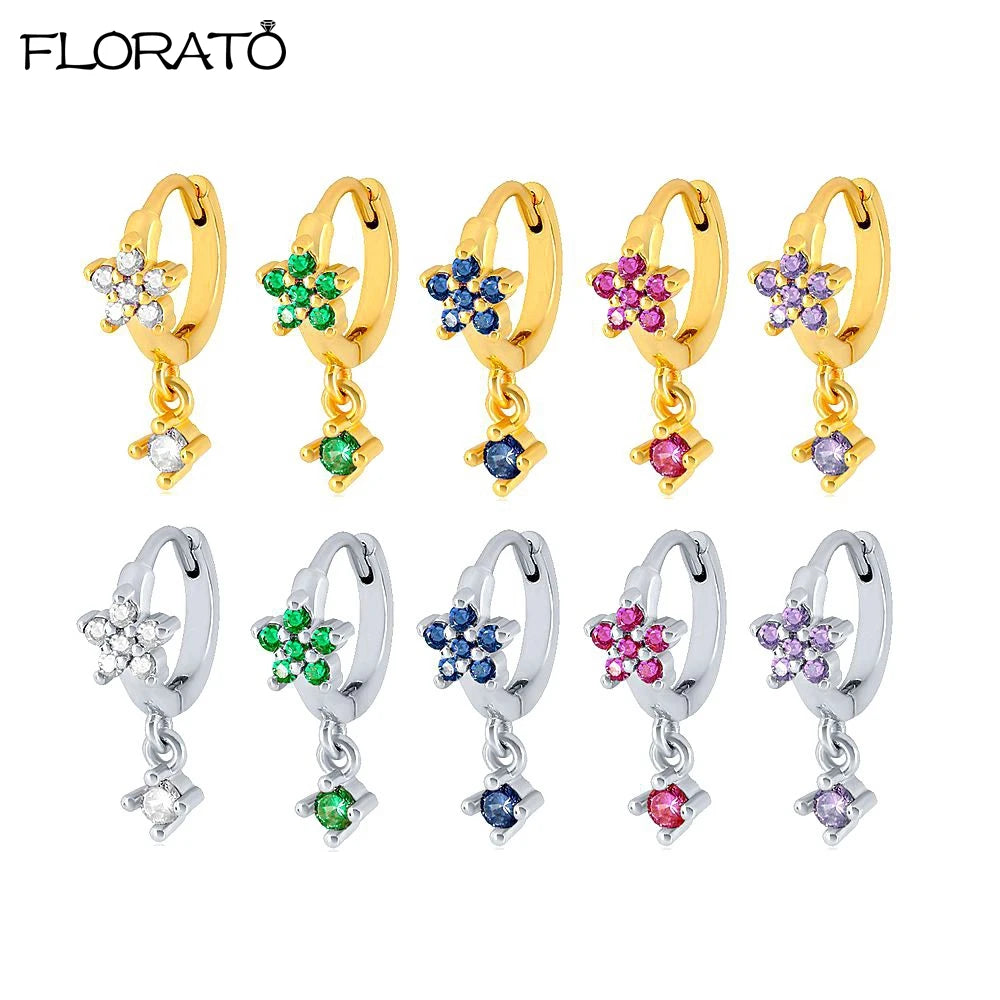 Earrings for Women 925 Sterling Silver Colorful Zircon Flower Shaped Hoop Cute Plum Flower Earrings Jewelry