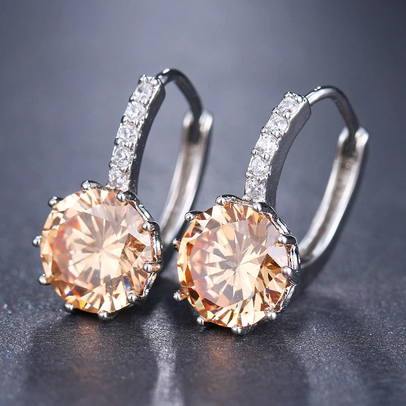 Earrings for Women Fashion Round Zircon With White Color Crystal Hoops & Stud Earrings With Matching Bracelets Wedding Jewelry