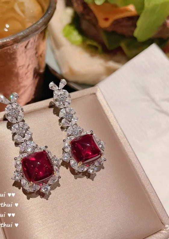 Jewelry Sets Luxury Silver Color Crystal Women High Quality Lab Ruby Gemstone Party Retro Classic Wedding Bridal Jewelry