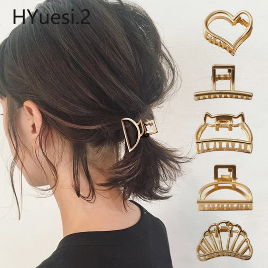 Hair Claw Clips Girls Women Fashion Hollow Heart Metal Simple Non Slip Mini Gold Geometric Hair Accessories